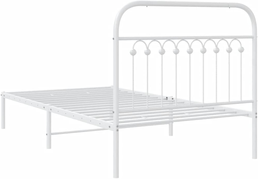 Twin Metal Bed Frame with Headboard White Sturdy Steel Platform Bed Frame Underbed Storage Space Bedroom Furniture