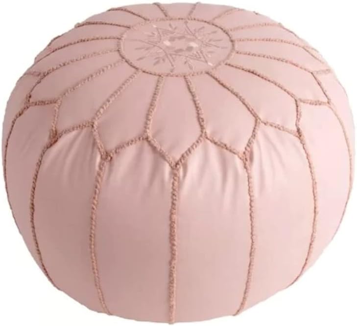 Classy Pink Faux Leather Round Pouf Ottoman 20'' | Stylish Tufted Footrest Vanity Stool Glamorous Touch Luxe Look, | Bench Fluffy Dorm Patio Perfect for Living Room, Bedroom, Lounge Cushioned