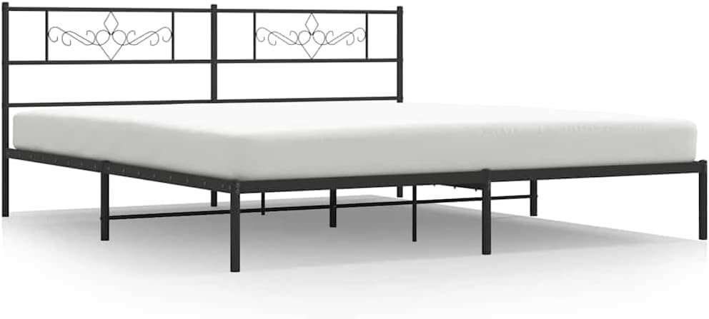 Queen Platform Bed Frame 76 x 80 Inch Black Powder-Coated Steel Modern Metal Bed Frame with Headboard Low Profile Design Sturdy Support for Bedroom