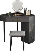 Vanity Benches Bedroom Dresser Assembled Corner Dresser Right Angle Integrated Vanity Table with Stool, LED Mirror, Multiple Drawers (Color : A)