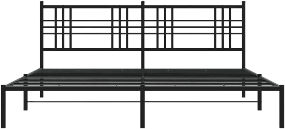 King Size Metal Bed Frame with Headboard Black 76'x79.9' Sturdy Steel Platform Bed Frame with Underbed Storage Space for Bedroom Furniture