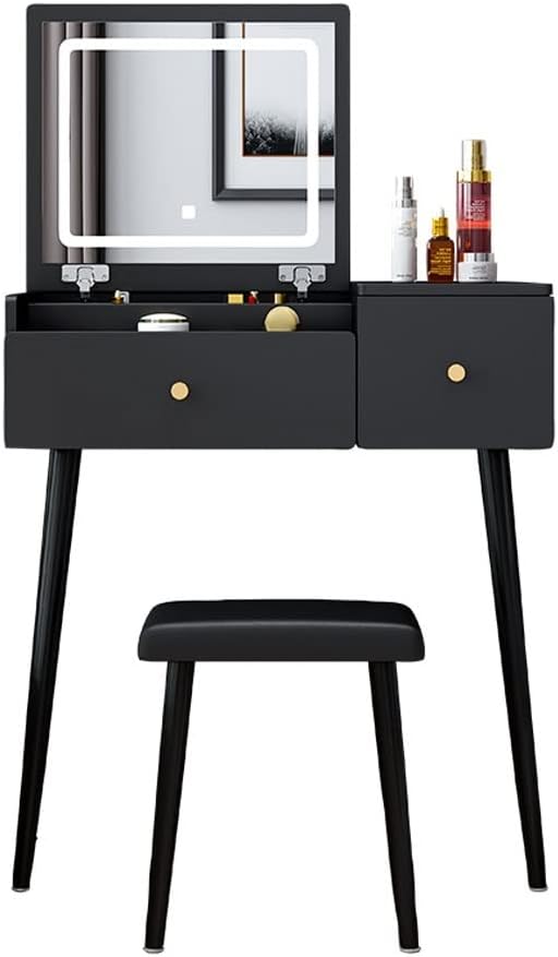 Vanity Benches Vanity Desk Set Flip Dresser Bedroom Modern Minimalist Small Dresser Ladies Fashion Dresser with Dressing Stool (Color : A, Size : L70cm)