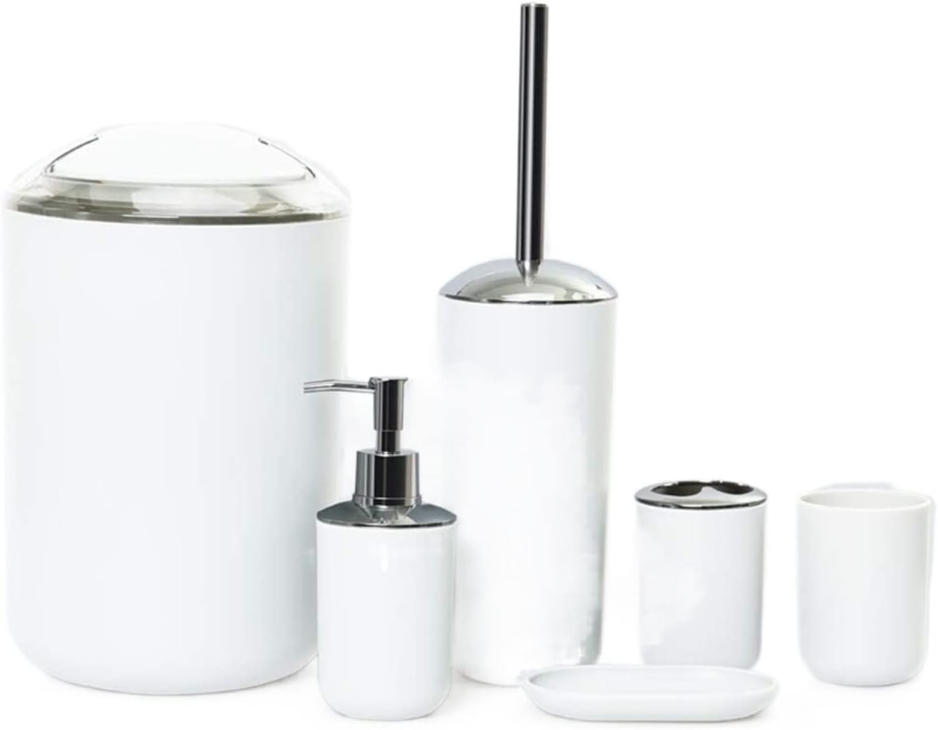 Vanity Bathroom Decor, Bathroom Accessory Set Modern Design 6 Piece Bathroom Accessory Set Toilet Brush Waste Bin Soap Dish Housewarming Gift(White)