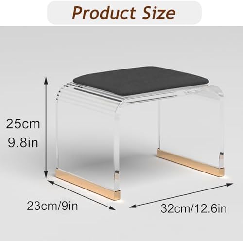 Modern Velvet Cushioned Acrylic Stool, Padded Vanity Bench for Bedroom, Entryway, Living Room & Office, Stylish No Assembly Design, Compact & Versatile Furniture