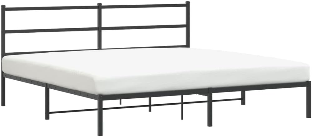 Modern Full Bed Frame with Sleek Headboard, Black Powder-Coated Steel Platform for Mattress Support, 4-Piece Sturdy Metal Frame Set for Bedroom, Durable Construction and Easy