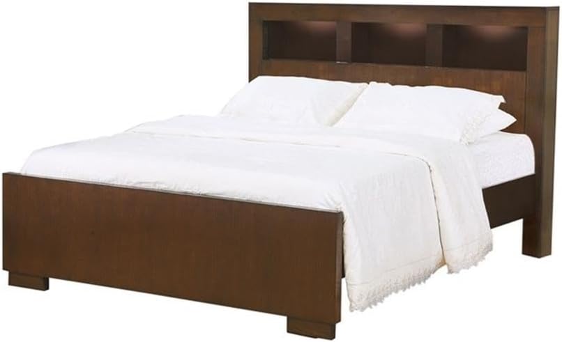 BOWERY HILL 4-Piece Eastern King Wood Storage Bedroom Set, Cappuccino Finish, Includes Bed with Bookcase Headboard, Dresser with Mirror, Nightstand, Modern Style, Functional Furniture for Bedrooms