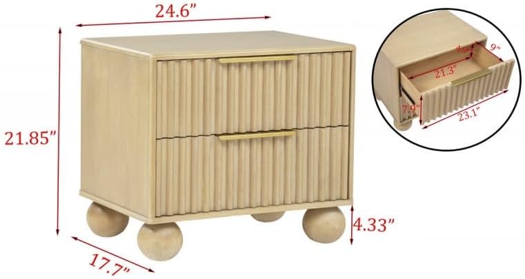 Light Oak Wood Eastern King Bedroom Furniture 2pc Set, Fluted Design Platform Bed with Nightstand