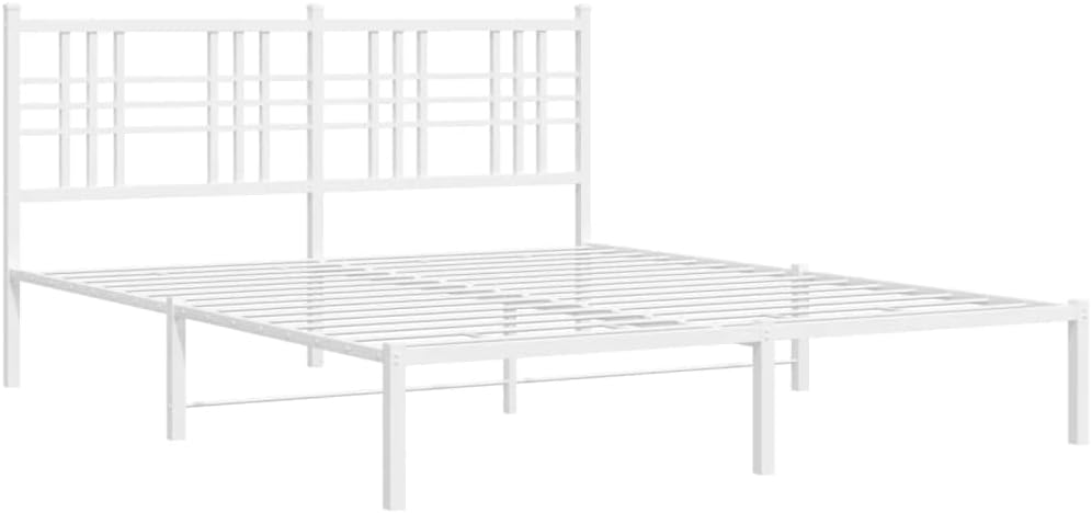 Metal Bed Frame with Headboard White Queen Size Platform Bed Frame Steel Construction 59.1'x78.7' Sturdy Bedframe with Underbed Storage for Bedroom Furniture
