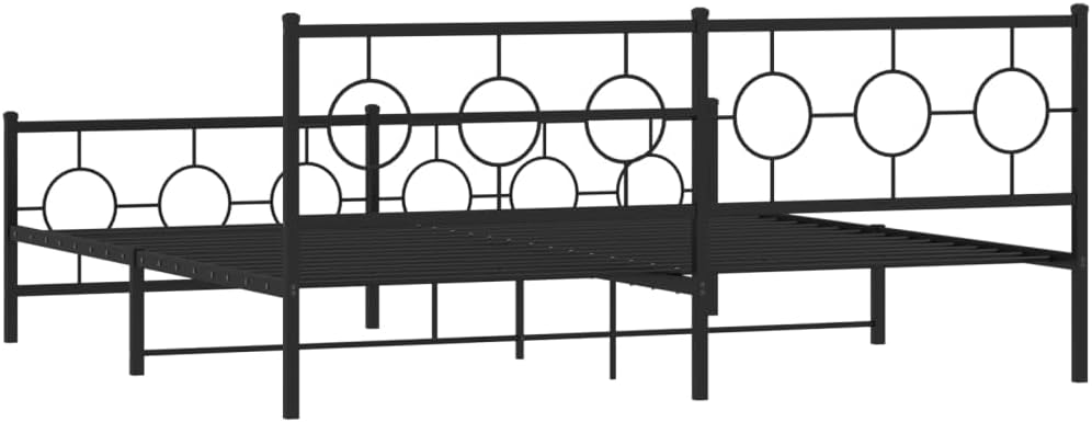 Metal Bed Frame with Footboard Black 76'x79.9' King Platform Bed Frame Sturdy Steel Construction Underbed Storage Space Heavy Duty Bedframe for Bedroom Guest Room