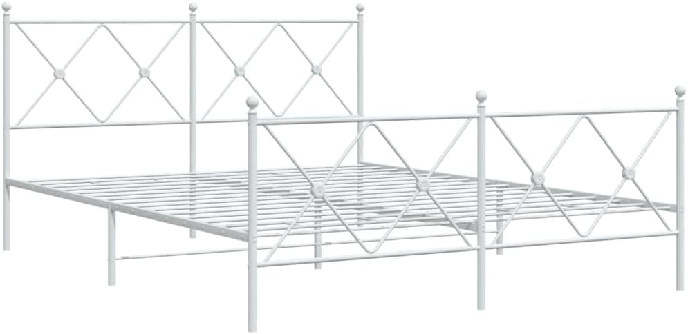 White Steel King Size Bed Frame with Headboard and Footboard, Durable Rectangular Design for Adults, 4-Piece Set, Minimalist Aesthetic, Easy Assembly, Underbed Storage Space,