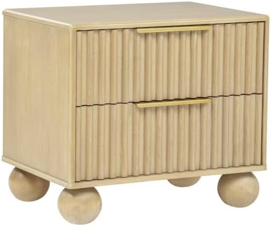 Light Oak Wood Eastern King Bedroom Furniture 2pc Set, Fluted Design Platform Bed with Nightstand