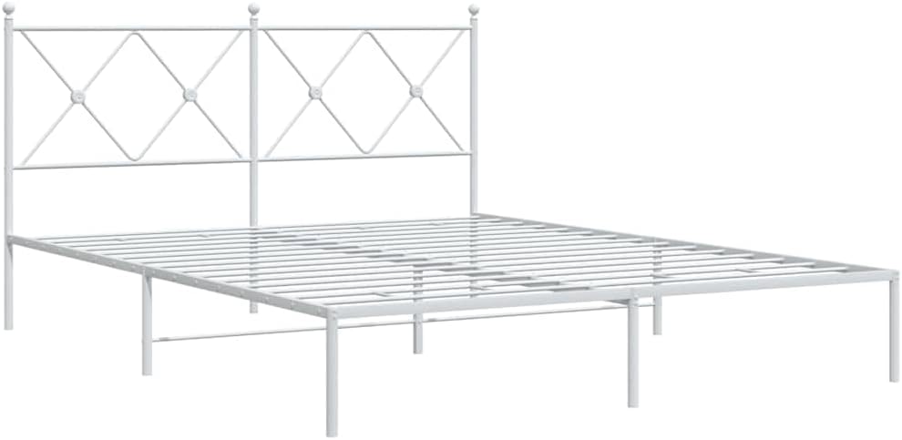 King Size Bed Frame with Headboard, White Powder-Coated Steel Modern Platform Bed Frame, Sturdy Construction and Minimalist Design for Spacious Bedroom, Easy Assembly Included