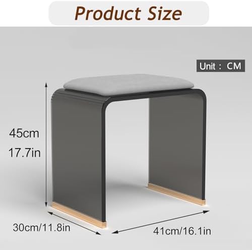 Modern C Acrylic Stool with Velvet Cushion, Padded Vanity Seat for Bedroom, Living Room & Office, Stylish Small Entryway Bench, No Assembly Needed