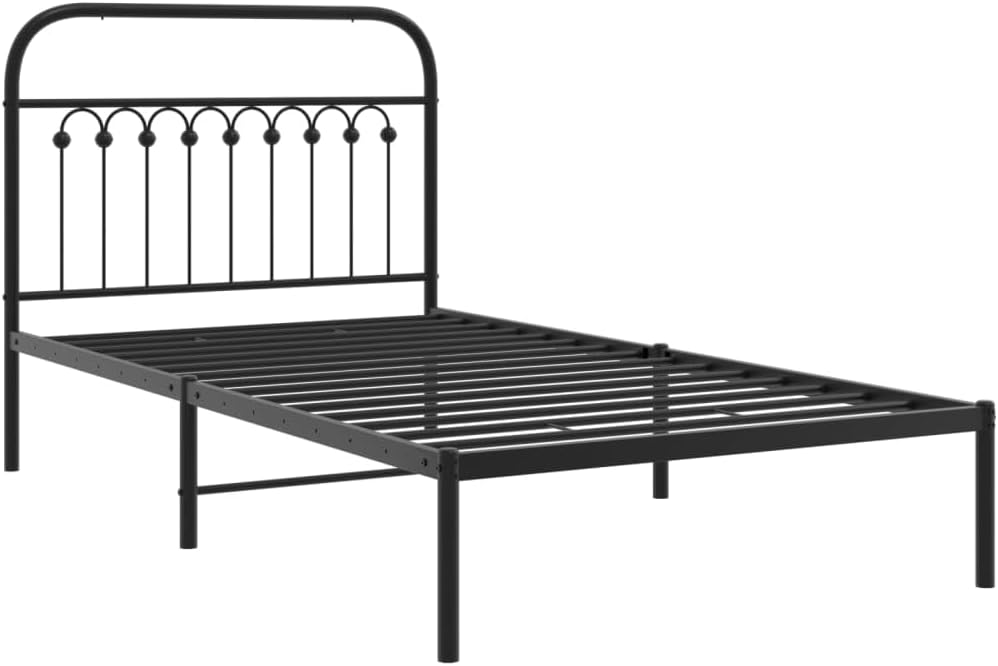 Black Steel Twin Bed Frame with Traditional Headboard, Sturdy Metal Construction for Mattress Support up to 39.4x78.7 Inches, Elegant Rectangular Design for Bedroom or Guest