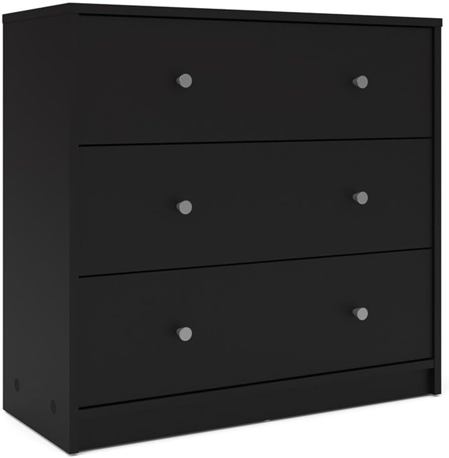 Home Square 4-Pc Scandinavian Design Bedroom Furniture Set with 3-Drawer Chest, 6-Drawer Double Dresser & Two 1-Drawer Nightstands, Plastic Pewter Handles and Smooth Glides, in Black