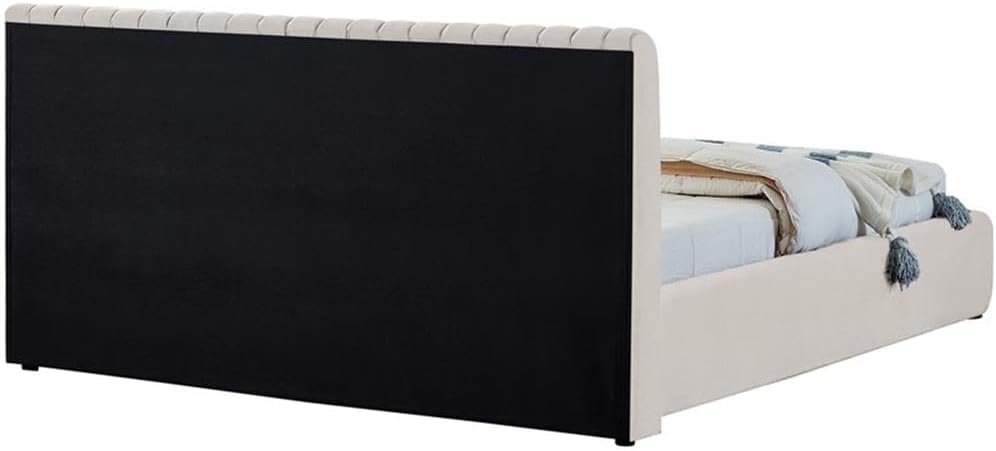 Pemberly Row King Bed, Cream Velvet Upholstery, Deep Channel Tufted Headboard and Footboard, Contemporary Transitional Design, Sturdy Construction, 89' W x 91' D x 38' H for Bedroom Decor