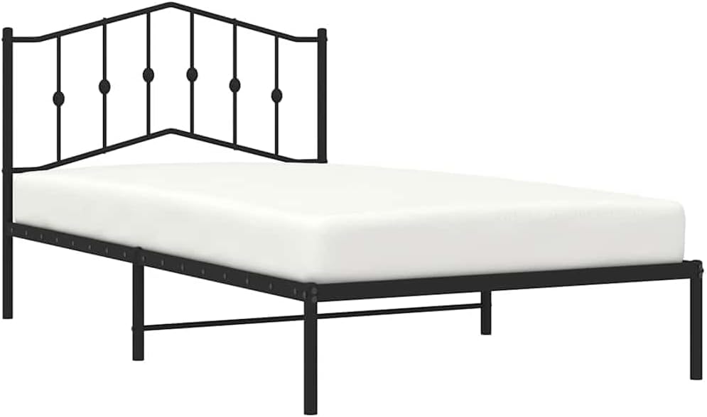 Metal Bed Frame with Headboard Black Queen Size 39.4'x78.7' Steel Platform Bed Frame Sturdy No Box Spring Needed Underbed Storage Space for Bedroom Furniture