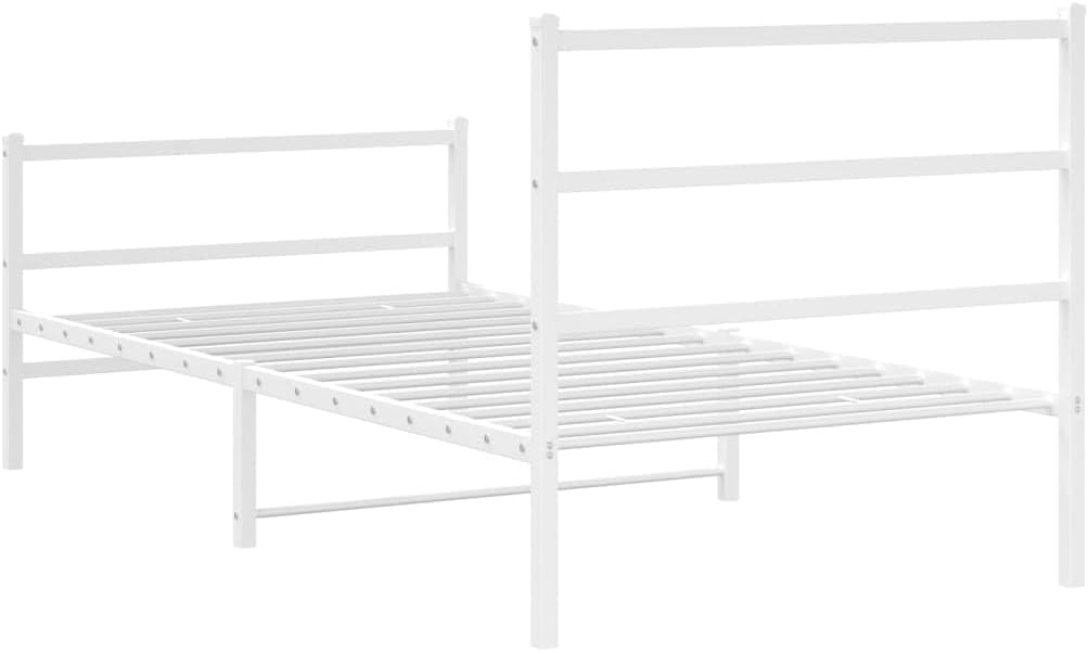 Twin Bed Frame White Steel Rectangular Modern Design with Headboard and Footboard Sturdy Metal Structure for Bedroom