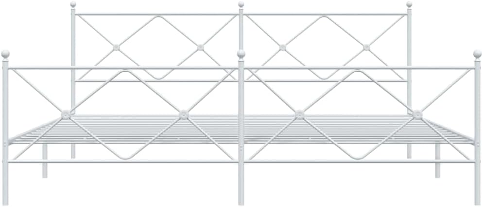 White Steel Bed Frame 76 x 80 Inches with Headboard and Footboard, Classic Rectangular Metal Frame for Bedroom, Durable Construction and Easy Maintenance