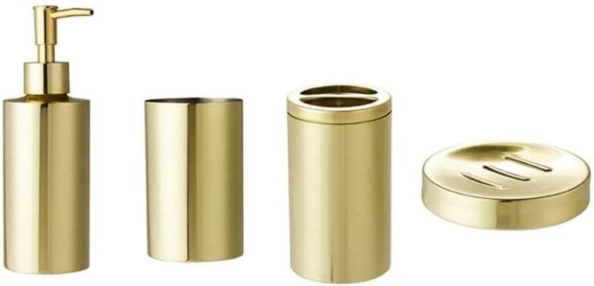 Vanity Bathroom Decor, 4-Piece Stainless Steel Bathroom Accessories Set Soap Dispenser/Toothbrush Holder/Soap Dish/Tumbler Bathroom Products Housewarming Gift