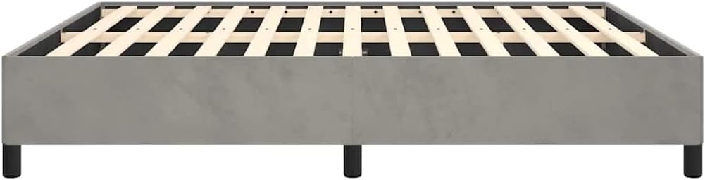 Light Gray Velvet Upholstered Queen Size Bed Frame with Square Wooden Legs, Modern Platform Bed Frame for Bedroom, Durable Plywood and Engineered Wood Construction, Easy