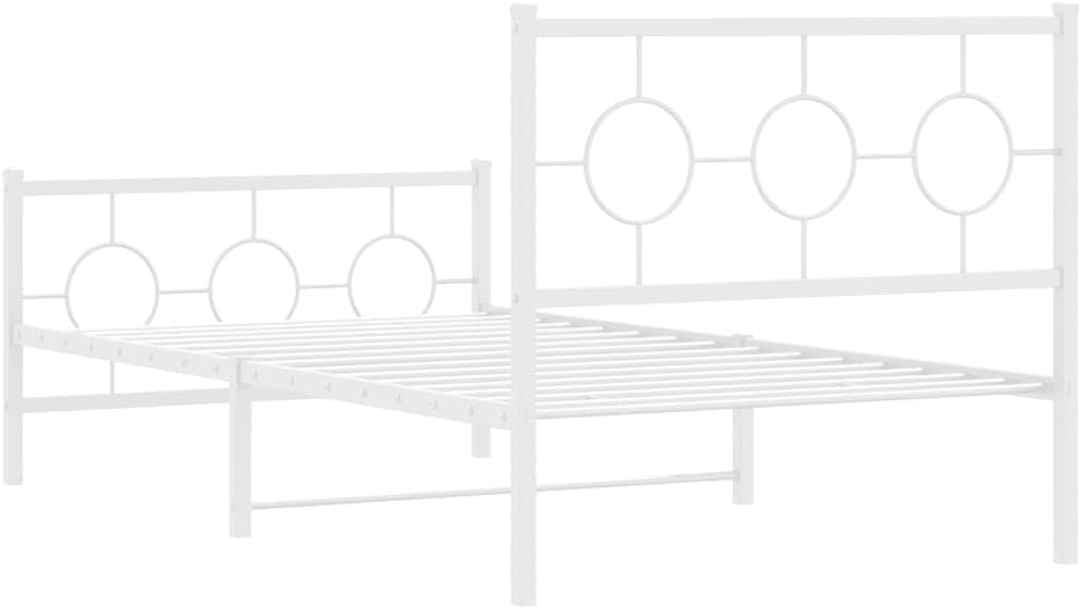 Twin Bed Frame Metal Platform with Footboard White 39.4'x78.7' Sturdy Steel Construction Underbed Storage Space for Bedroom Guest Room
