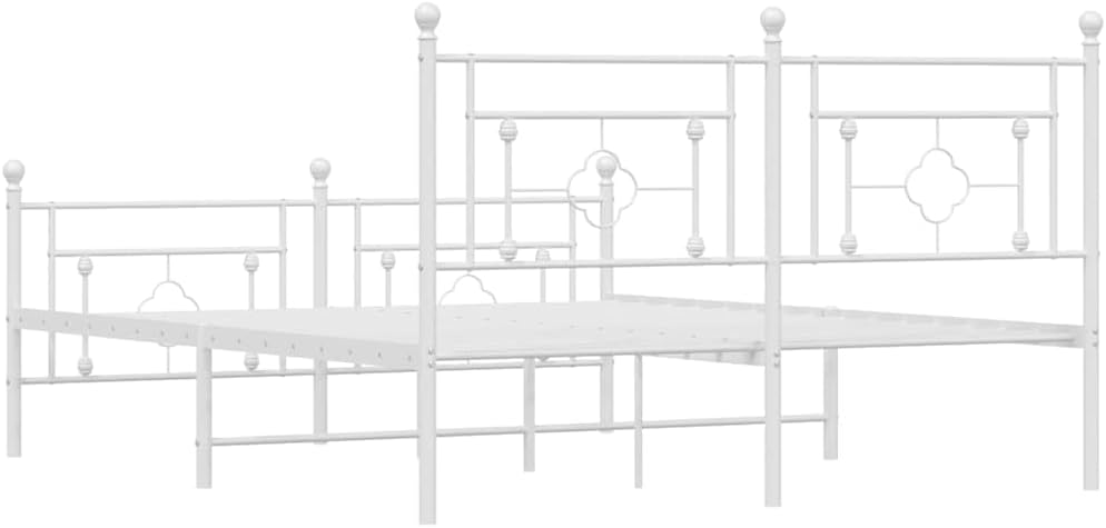White Powder-Coated Steel King Size Bed Frame with Underbed Storage, Modern Metal Platform Bed Frame for Bedroom Furniture, Contemporary Design and Easy Assembly
