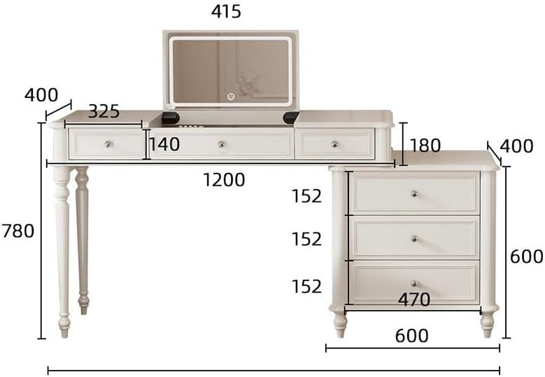 Makeup Dressing Table Solid Wood Vanity Dresser with Creamy New Makeup Table Corner Design for High-End Bedroom Décor Dressing Desk