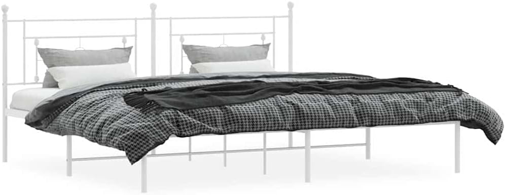 White Powder-Coated Steel Double Bed Frame with Headboard, 78x81.5 Inches, Underbed Storage Space, Modern Design for Adults, Durable Metal Construction, Breathable Material,