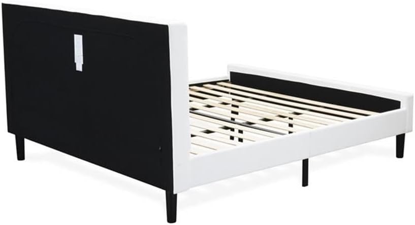 East West Furniture NL19K-2GA0C 3 Piece Modern Bedroom Set - King size Button Tufted Bed - Linen white Velvet Fabric Upholstered Headboard and a Wire Brushed Butter Cream Finish Nightstand
