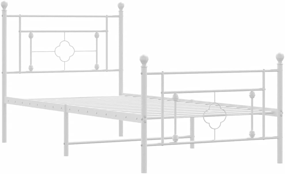 Twin Size Metal Bed Frame White Powder-Coated Steel Platform Design Sturdy Space Saving for Bedroom Furniture