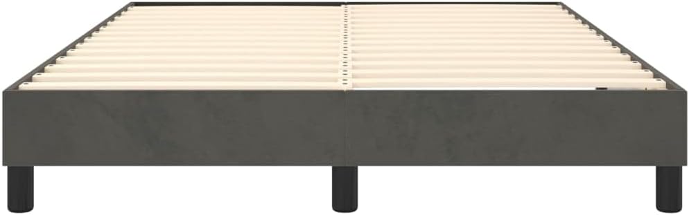 Dark Grey Velvet Upholstered Double Bed Frame with Plywood Slatted Base for Mattress Support, Engineered Wood Structure Ensures Stability and Reduces Motion Transfer, Modern