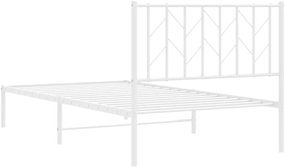 White Steel Single Bed Frame with Headboard, 41.3' x 81.5' Rectangular Metal Bed Frame for Adults, Durable and Elegant Modern Bedroom Furniture, Easy Assembly with Screwdriver