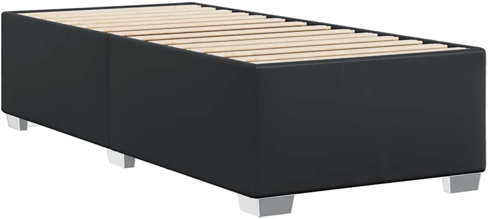 Twin Bed Frame with Black Faux Leather and Engineered Wood, Modern Design for Stable Support and Easy Maintenance, Durable Construction for Compact Spaces