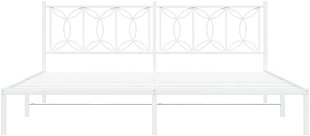 Metal Bed Frame with Headboard White 76'x79.9' Queen Platform Bed Frame Steel Construction Underbed Storage Space Sturdy Bedframe for Bedroom Furniture Assembly Required