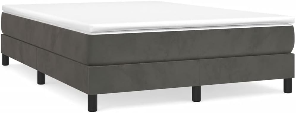 Dark Grey Velvet Upholstered Double Bed Frame with Plywood Slatted Base for Mattress Support, Engineered Wood Structure Ensures Stability and Reduces Motion Transfer, Modern