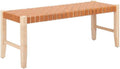 Pemberly Row Modern Solid Wood Bench, Tan Leather Upholstery, Rubberwood Legs, Seats 2, Rubber Feet for Floor Protection, Contemporary Style Vanity Bench for Indoor Living or Hospitality Spaces