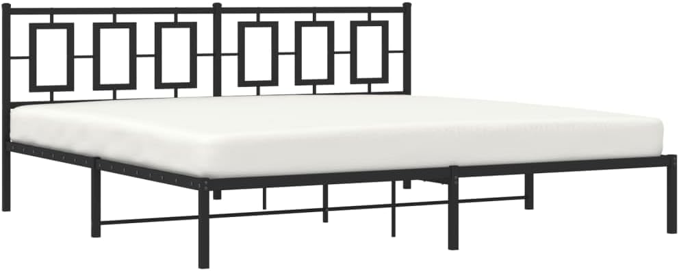 Metal Bed Frame Queen Size with Headboard Black 76'x79.9' Steel Platform Bed Frame Underbed Storage Space Sturdy Construction for Bedroom Guest Room Furniture