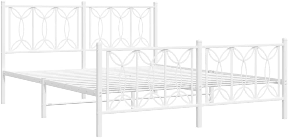 Queen Size Metal Platform Bed Frame with Footboard Steel Bedframe White 59.1'x78.7' Heavy Duty Bed Base Underbed Storage Space for Bedroom Guest Room