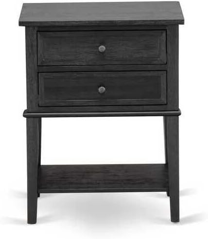 HomeStock Retro Renaissance 2 Piece King Bedroom Set with a King Bed and 1 Wire Brushed Black End Table Dark Brown Faux Leather with Black Texture and Black Legs