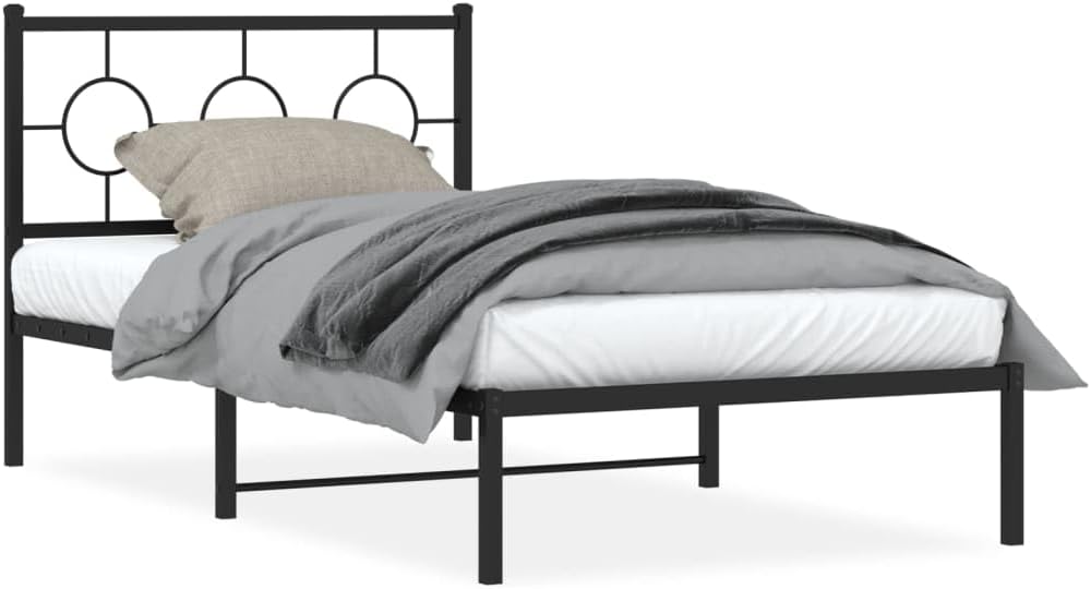 Metal Bed Frame with Headboard Black Steel Platform Bed Frame 39.4'x78.7' Queen Size Sturdy Bedframe with Underbed Storage Space for Bedroom Furniture