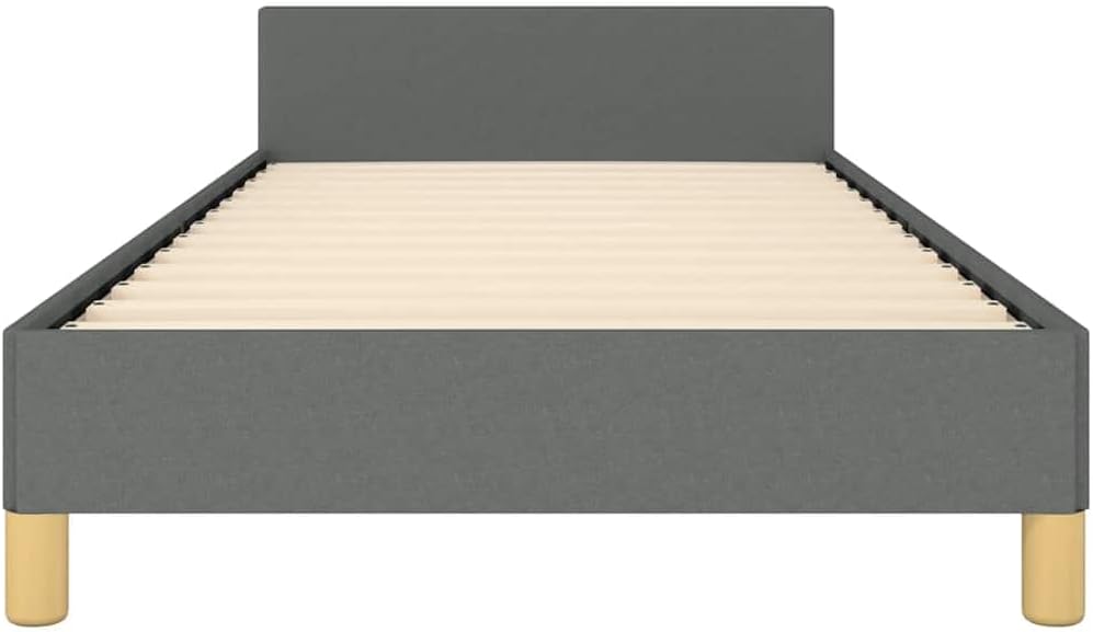 Twin XL Upholstered Bed Frame with Headboard in Dark Grey 100% Polyester Fabric, Engineered Wood Structure for Durable Support and Easy Assembly, Modern Minimalist Design