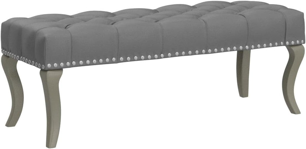 Roundhill Furniture Maxem Tufted Faux Leather Upholstered Seat with Nailhead Trim Bench, Champagne