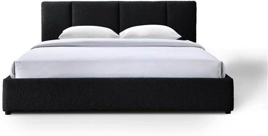 Venice Upholstered Platform Bed | Box Spring Not Required | (Black Boucle, King Bed Frame)