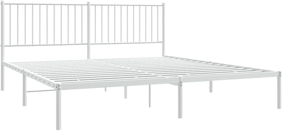 California King Metal Bed Frame with Headboard White 72'x83.9' Steel Platform Bed Frame No Box Spring Needed Heavy Duty Noise Free Underbed Storage Space for Bedroom Furniture
