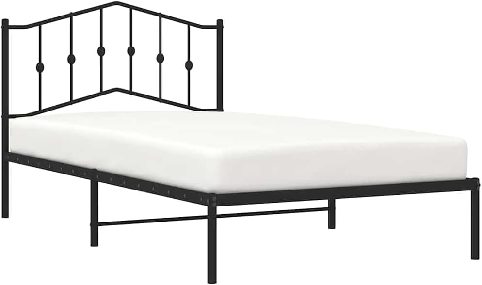Black Steel Twin Bed Frame Rectangular Modern Design with Strong Metal Slats for Solid Support and Sleek Minimalist Vibe, 39.4 in x 78.7 in Dimensions, Powder-Coated Durable
