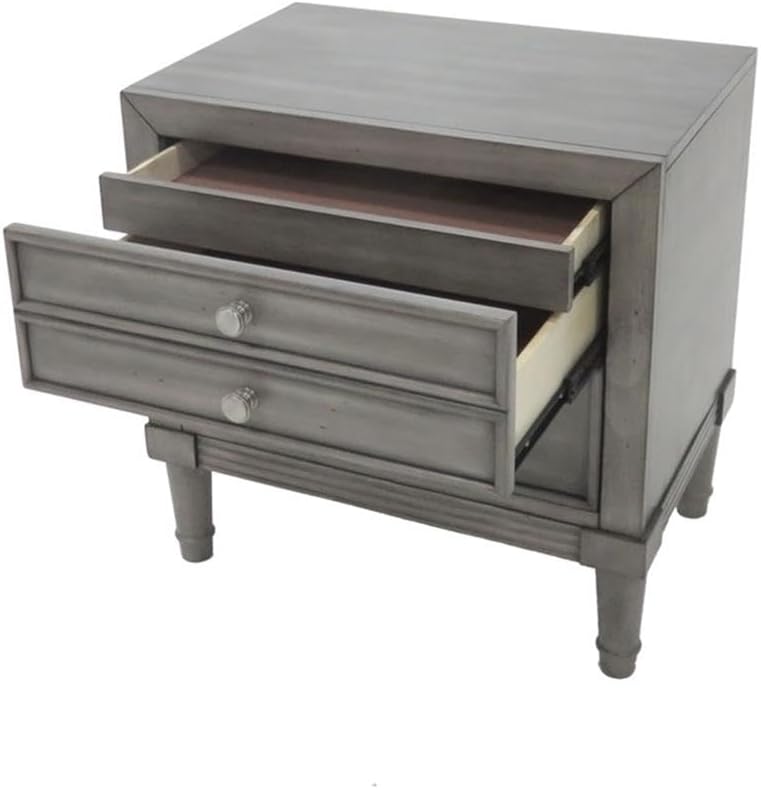 BOWERY HILL 2pc Solid Wood Bedroom Set, Gray Finish, Cal King Bed with LED Headboard and Fabric Padding, Nightstand with Hidden Drawer, Transitional Style Furniture for Master Bedroom