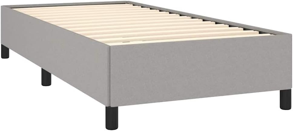 Light Gray Polyester Twin XL Bed Frame with Plywood and Engineered Wood Construction, Modern Breathable Fabric Design for Sturdy Support and Easy Assembly, Versatile Sleeping