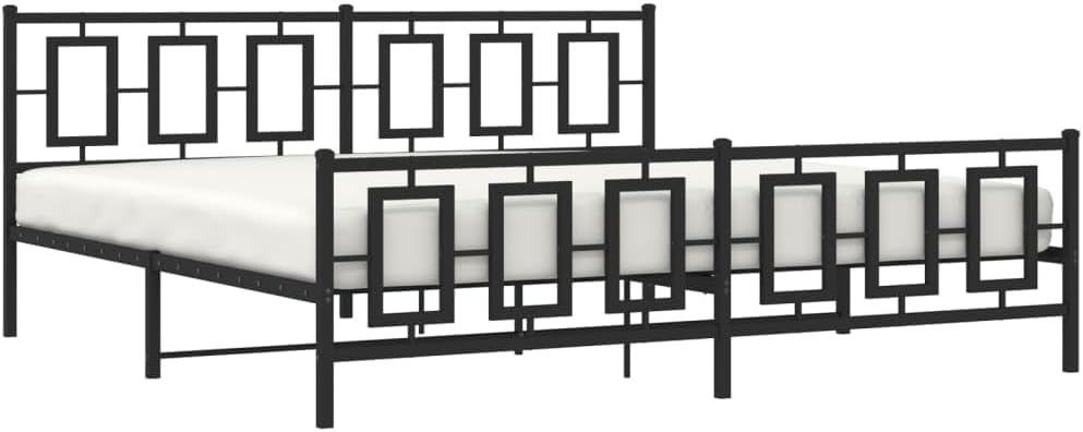 Metal Bed Frame King Size with Footboard Steel Platform Bed Frame Black Sturdy Construction Underbed Storage Space for Bedroom Guest Room Furniture