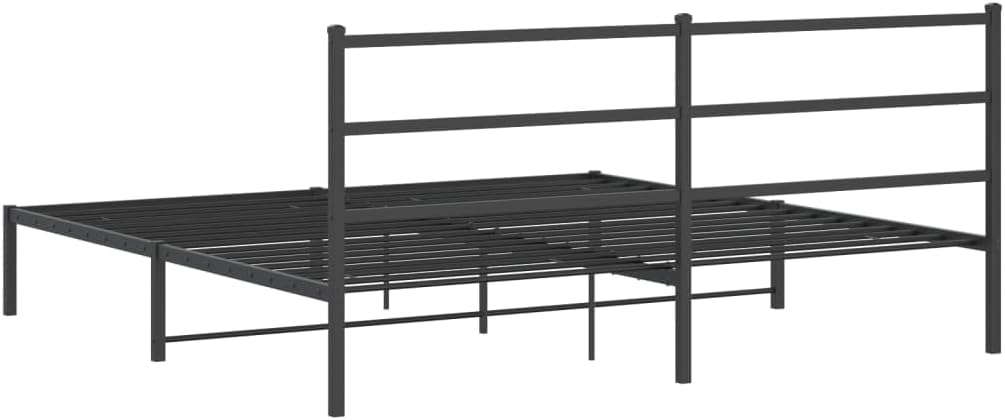 Modern Full Bed Frame with Sleek Headboard, Black Powder-Coated Steel Platform for Mattress Support, 4-Piece Sturdy Metal Frame Set for Bedroom, Durable Construction and Easy